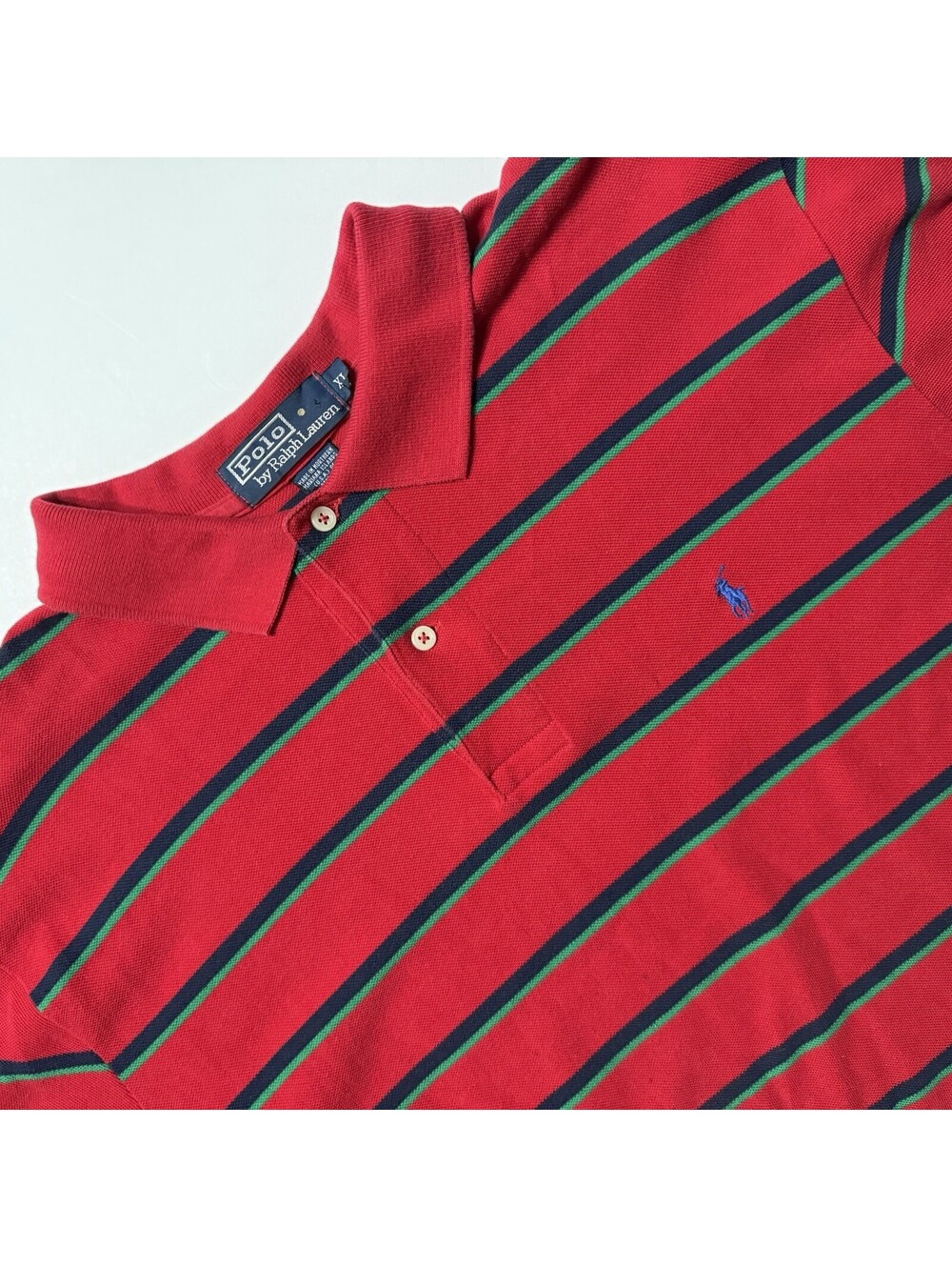 Vintage Polo Ralph Lauren Striped Red Green Stripe Usa‎ Polo Shirt Men’s XL